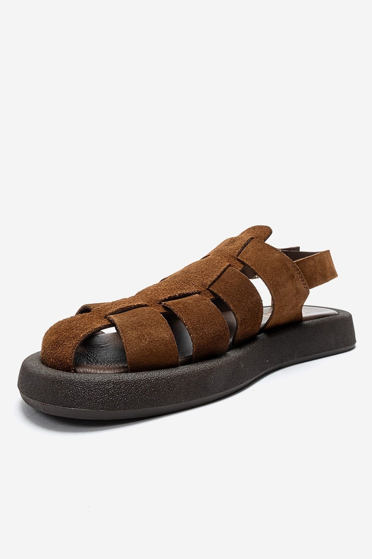 JOURA - Mocha Genuine Leather Closed-Toe Sandal – top view showing leather, red, Vowalisse