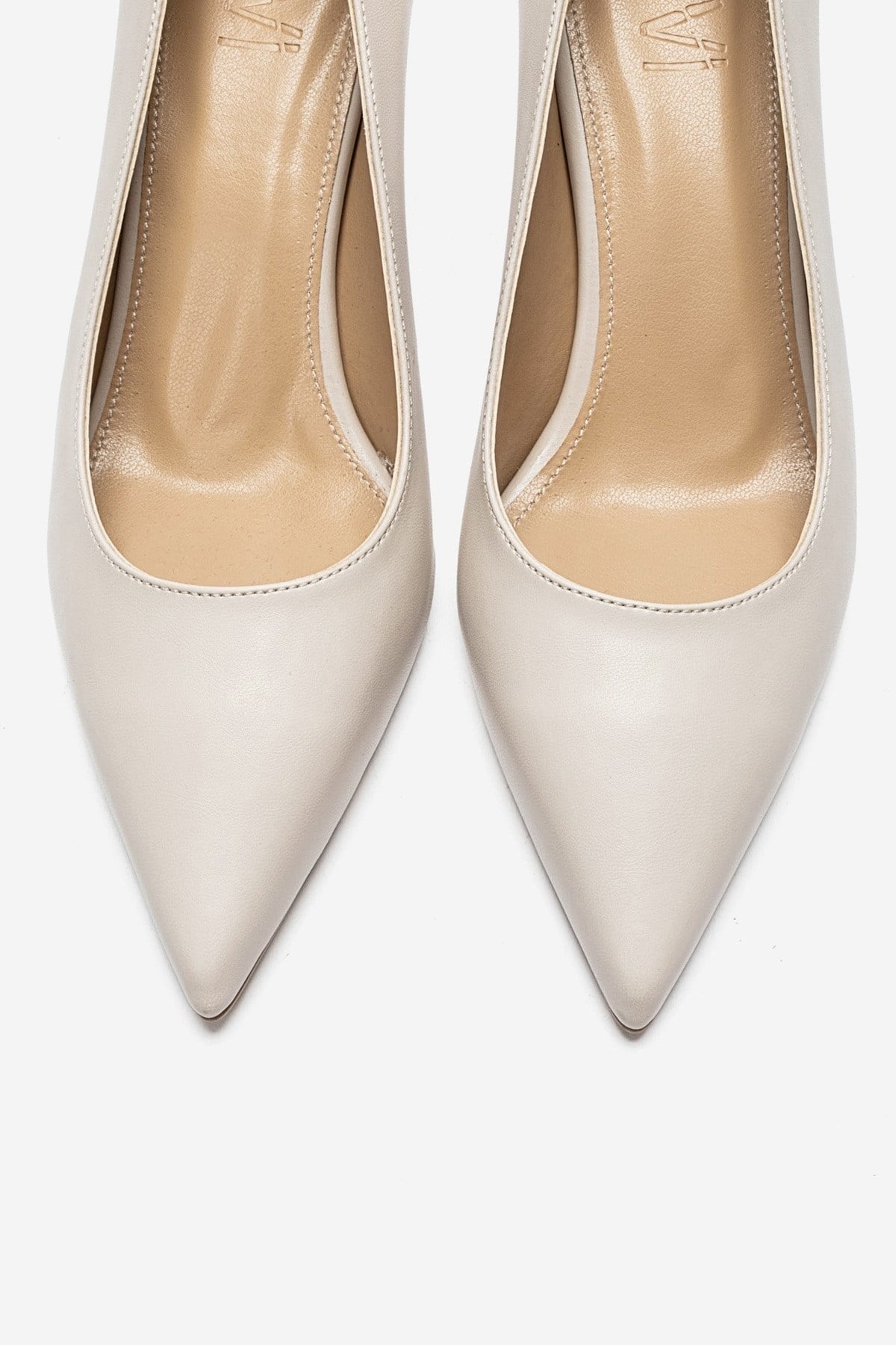 VELMIRA - Beige Synthetic Leather Stiletto Pump – side view showing leather, Vowalisse