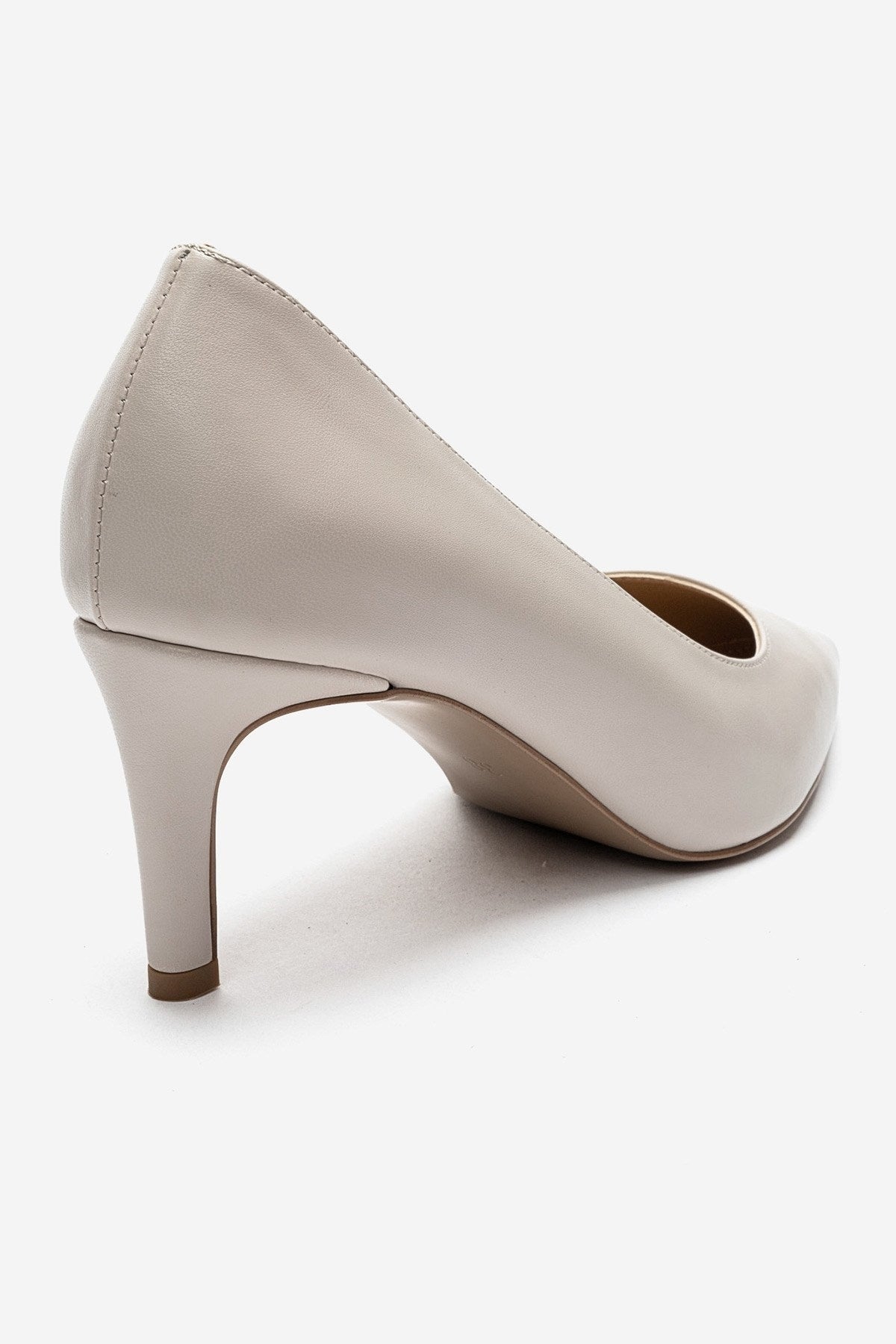 VELMIRA - Beige Synthetic Leather Stiletto Pump – back view showing leather, Vowalisse