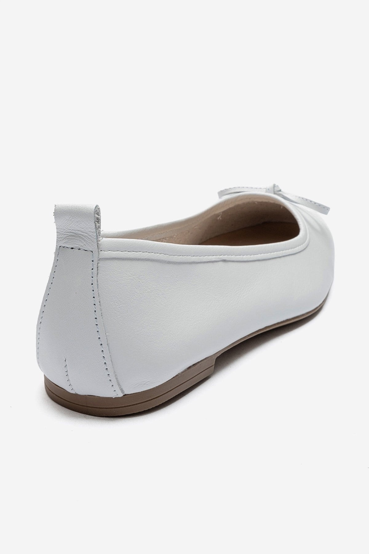 SOSA - White Genuine Leather Square Toe Bow Ballet Flat – back view showing bow, leather, white, Vowalisse