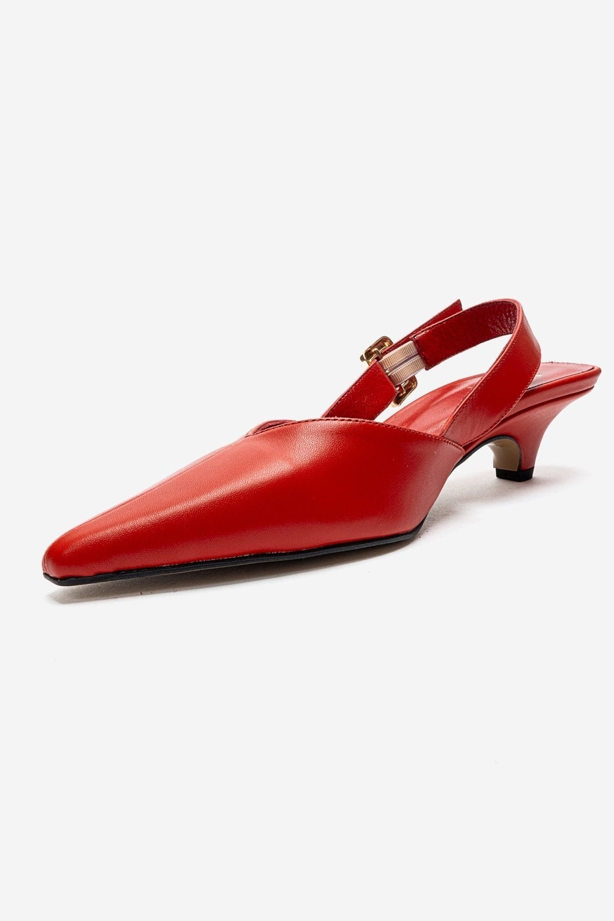 DIORIS - Red Genuine Leather Kitten Heel Pump – top view showing leather, red, Vowalisse