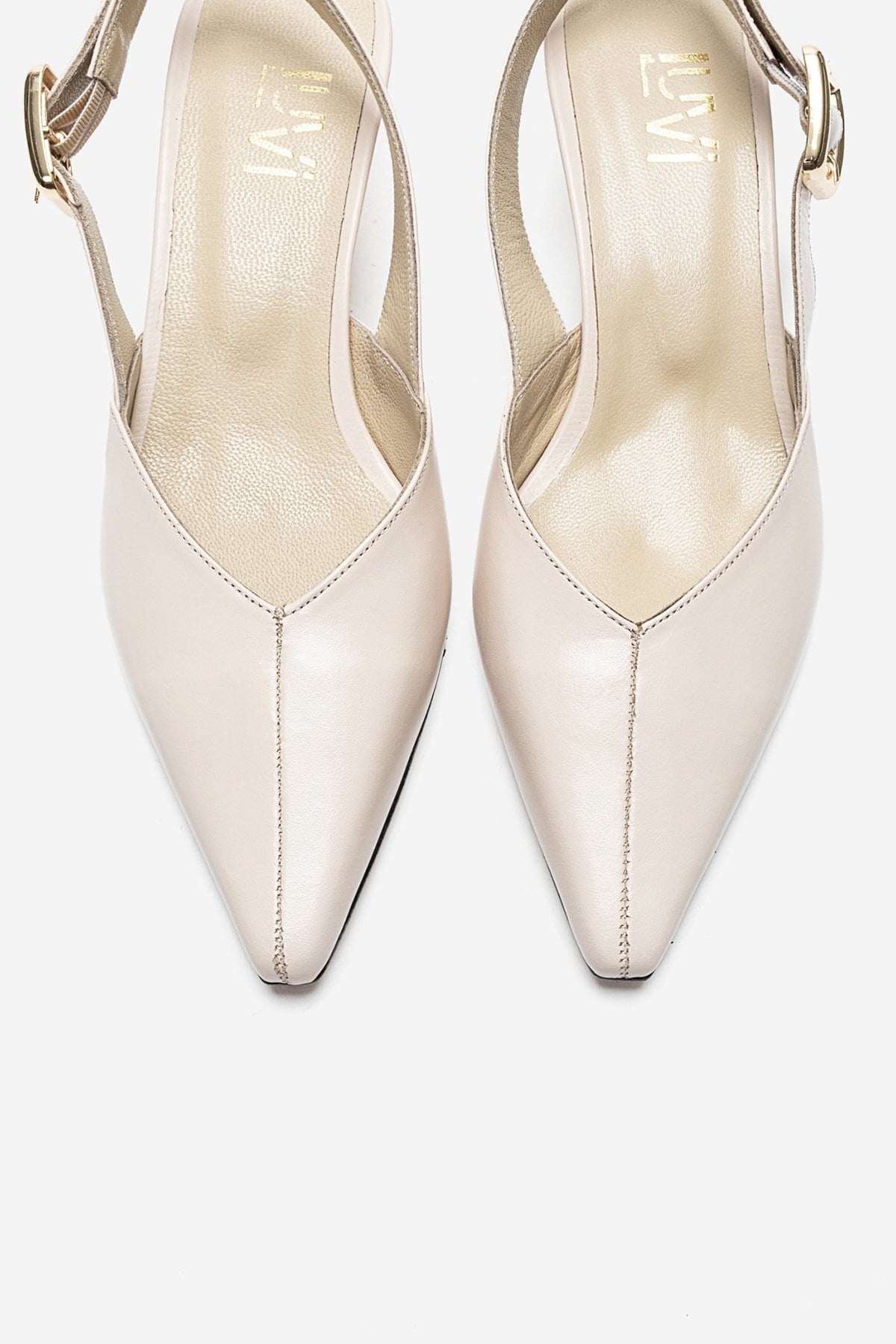DIORIS - Cream Genuine Leather Kitten Heel Pump – side view showing leather, Vowalisse