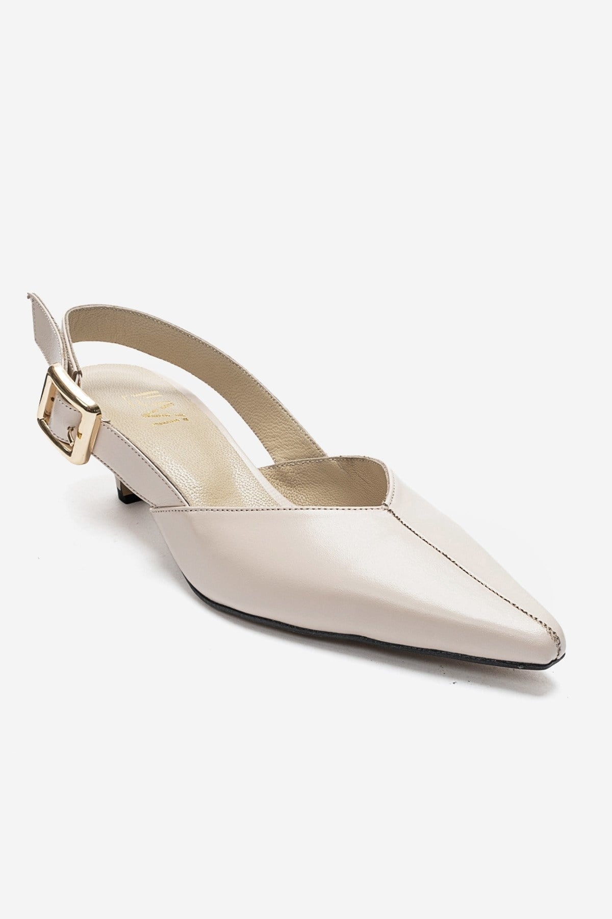 DIORIS - Cream Genuine Leather Kitten Heel Pump – detail view showing leather, Vowalisse