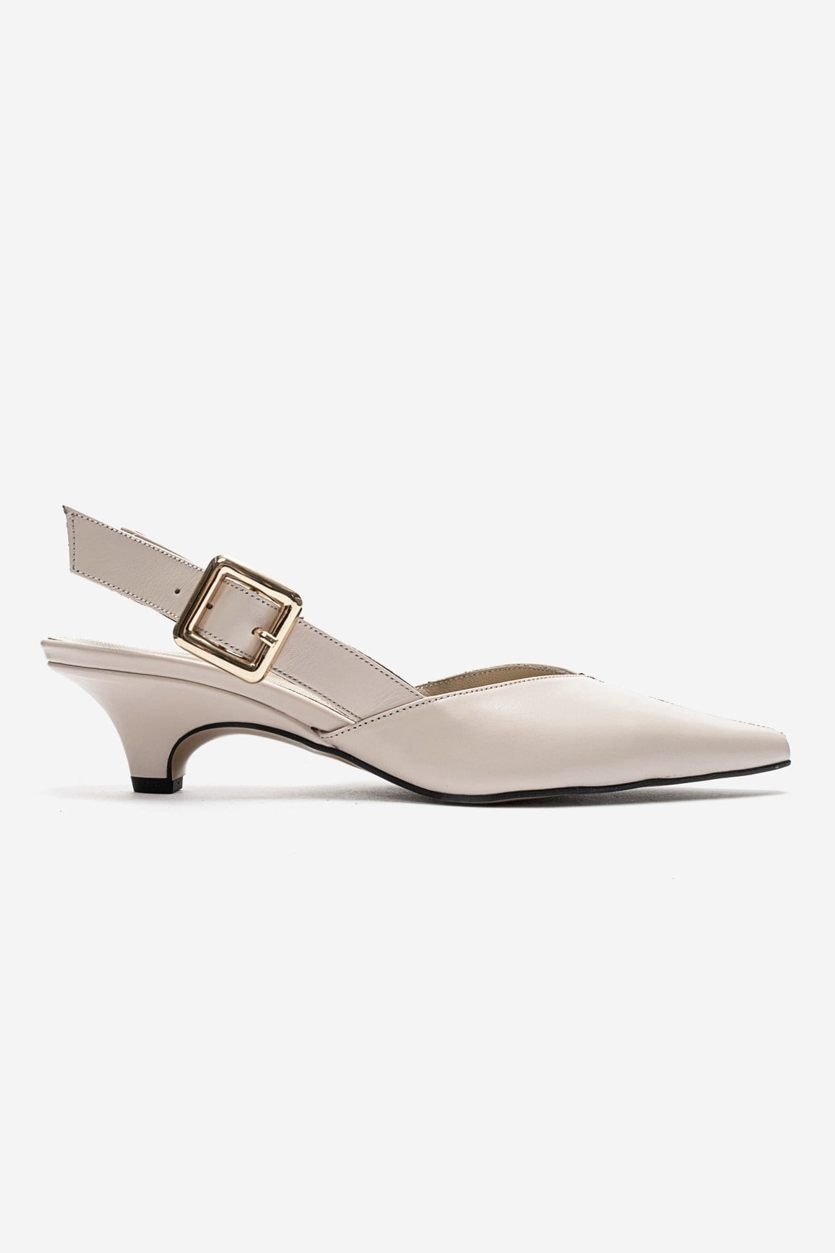 DIORIS - Cream Genuine Leather Kitten Heel Pump – heel view showing leather, Vowalisse
