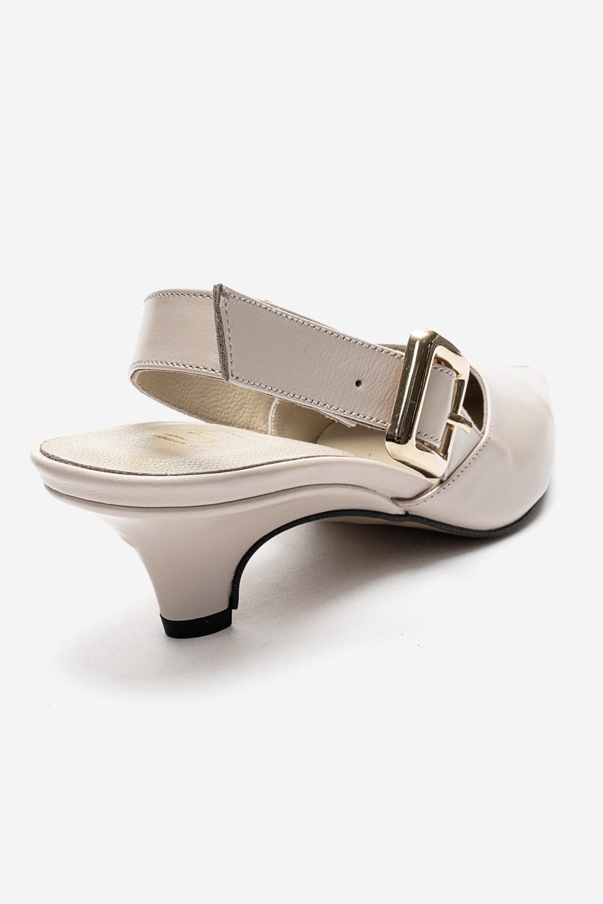 DIORIS - Cream Genuine Leather Kitten Heel Pump – back view showing leather, Vowalisse