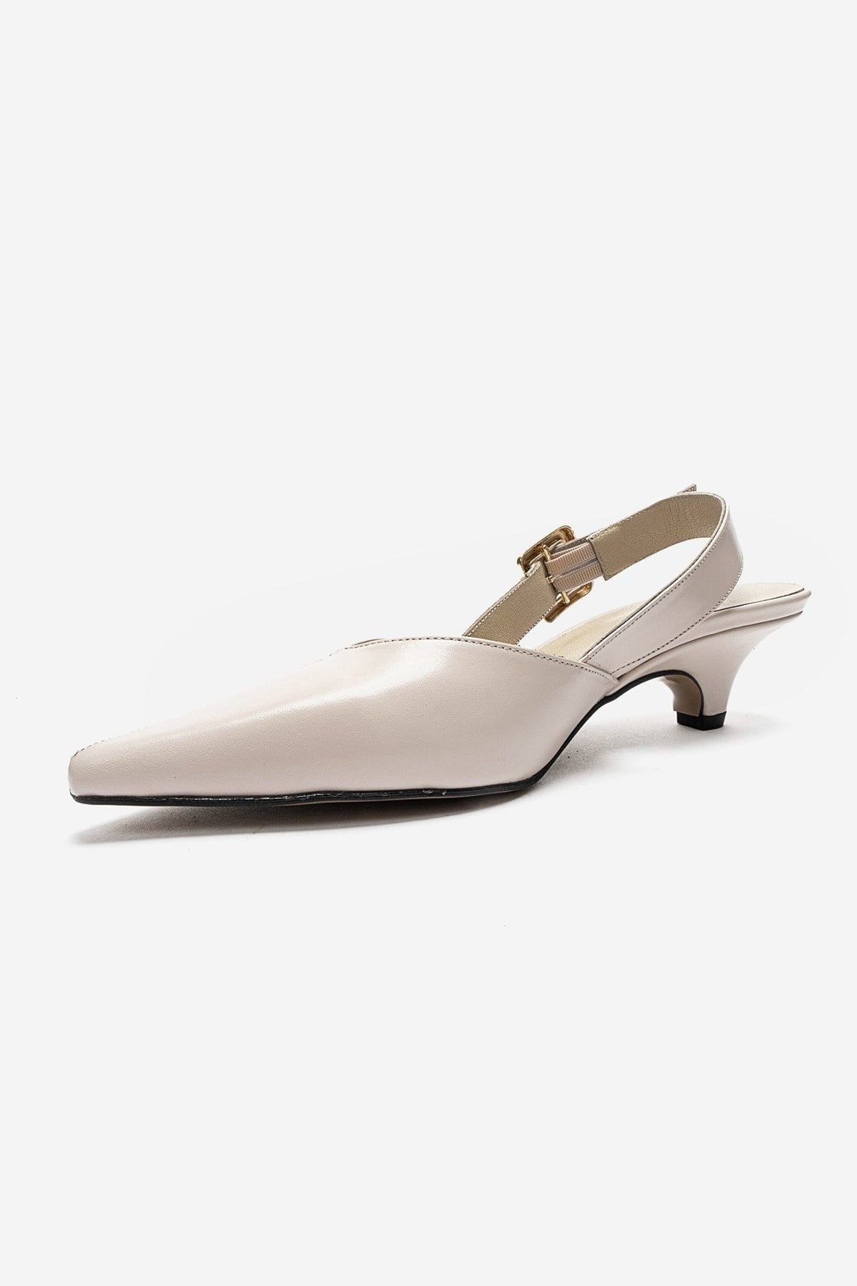 DIORIS - Cream Genuine Leather Kitten Heel Pump – top view showing leather, Vowalisse