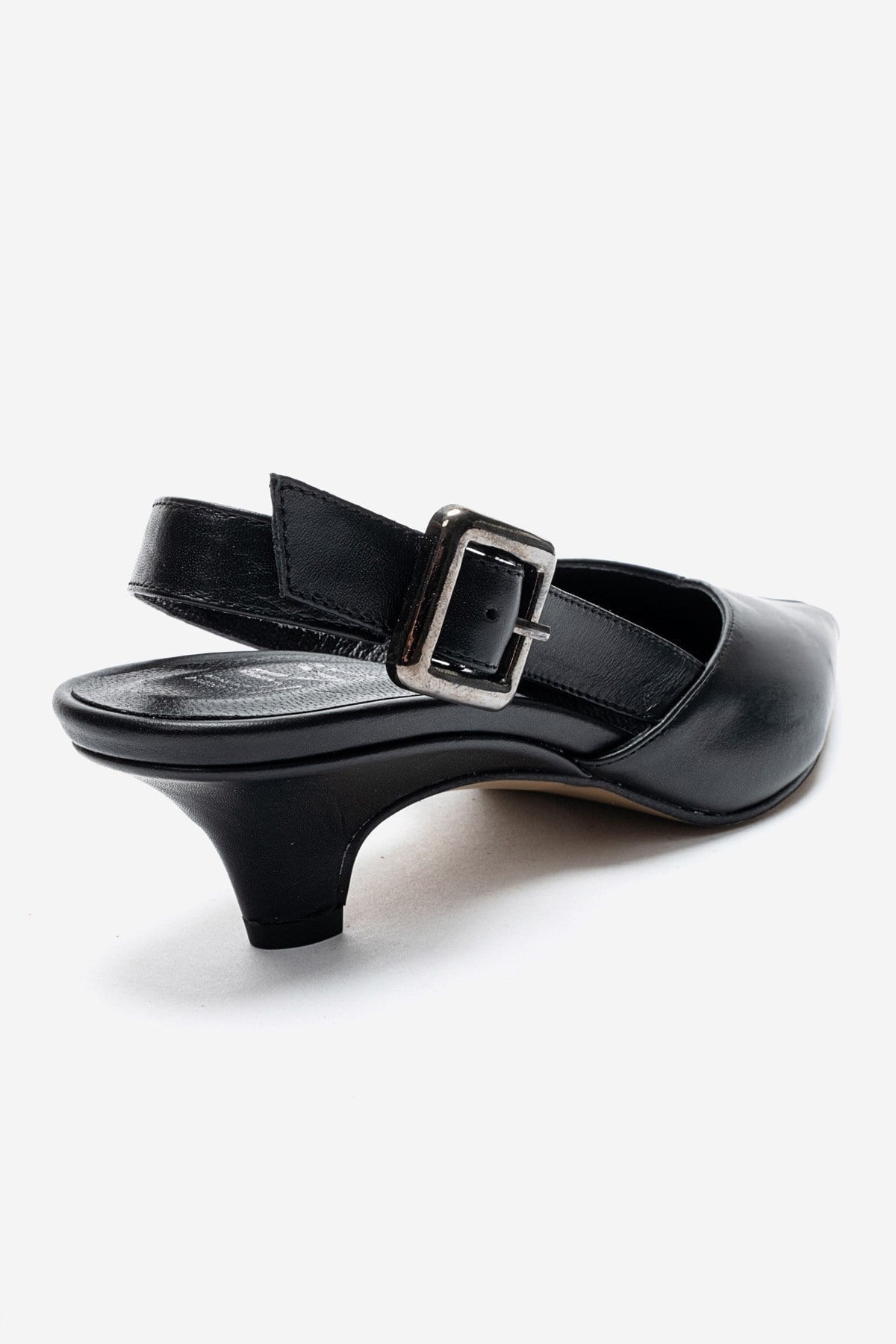 DIORIS - Black Genuine Leather Kitten Heel Pump – back view showing leather, black, Vowalisse