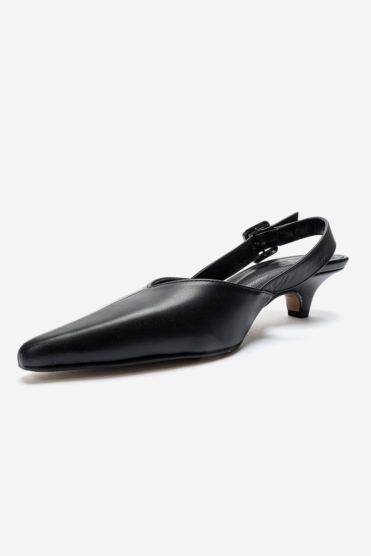 DIORIS - Black Genuine Leather Kitten Heel Pump – top view showing leather, black, Vowalisse