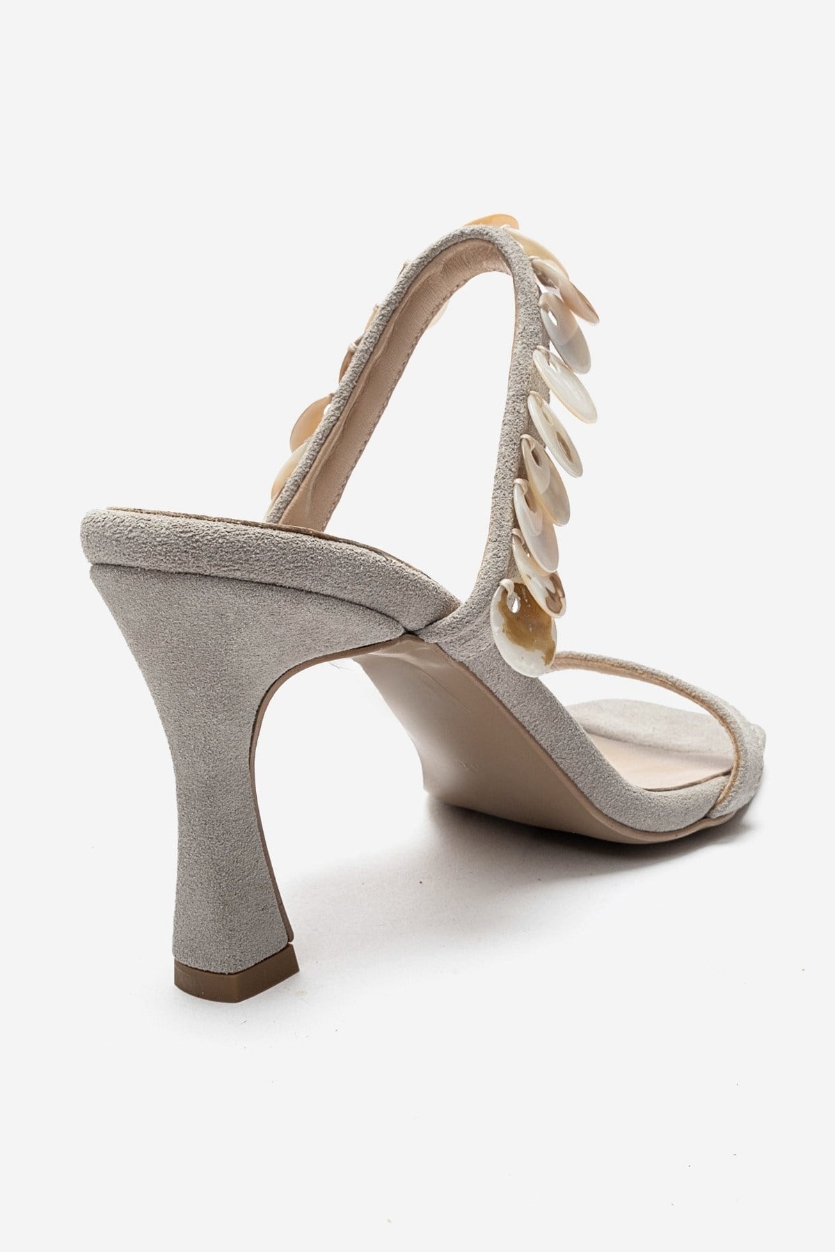 ARUND - Beige Genuine Leather Slim-Heeled Mule – back view showing leather, suede, Vowalisse