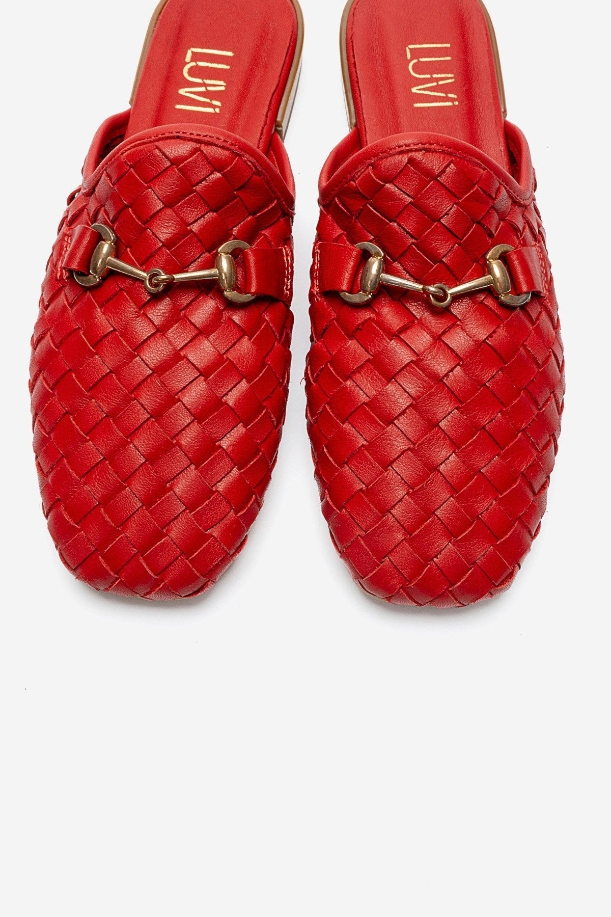 Senia - Red Genuine Leather Mule – side view showing leather, red, Vowalisse
