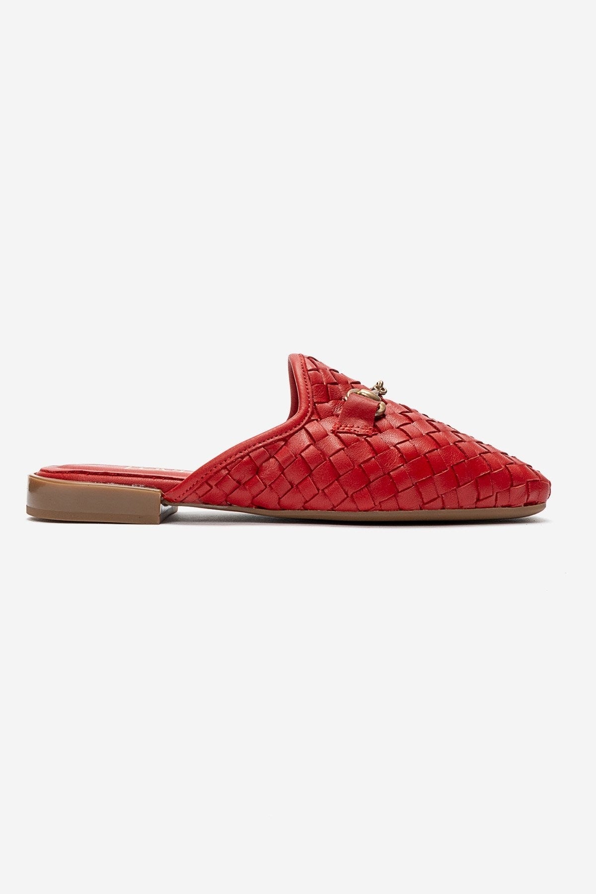 Senia - Red Genuine Leather Mule – heel view showing leather, red, Vowalisse