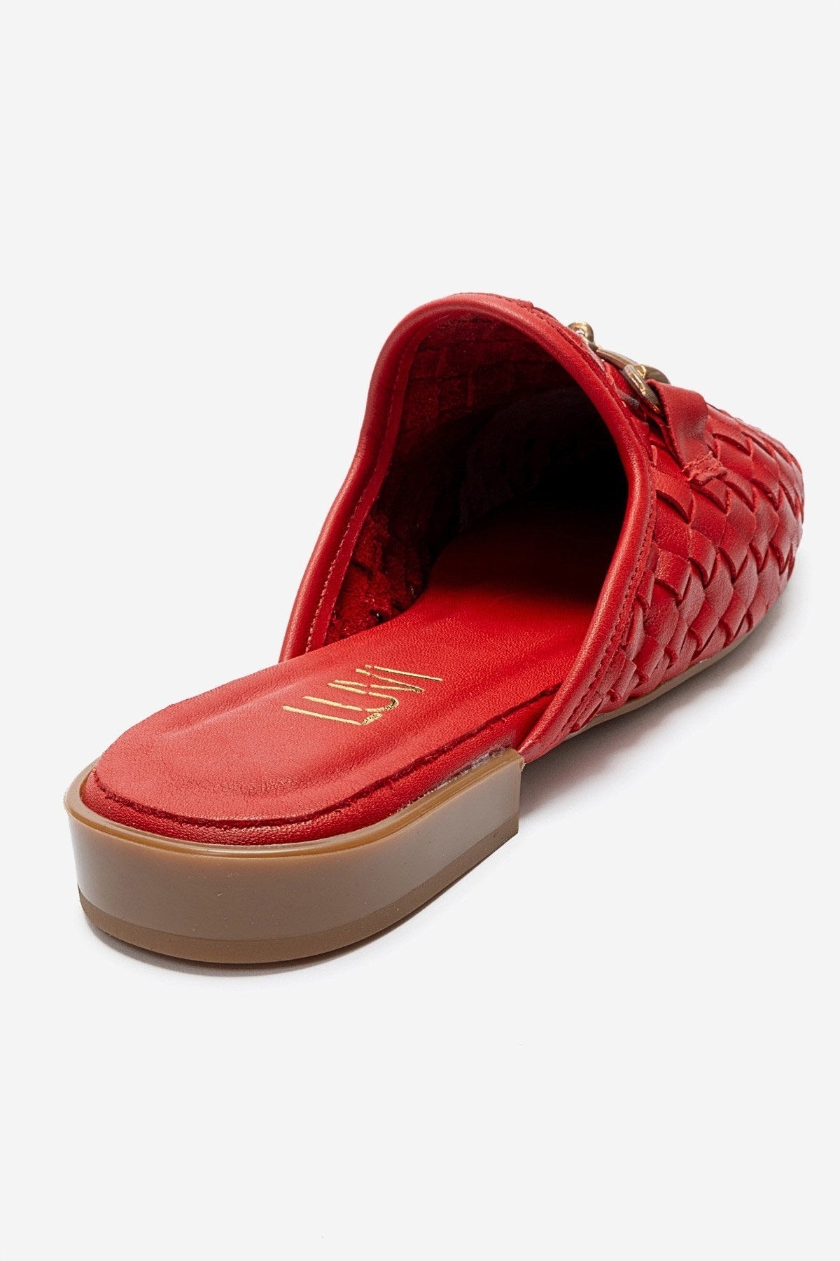 Senia - Red Genuine Leather Mule – back view showing leather, red, Vowalisse
