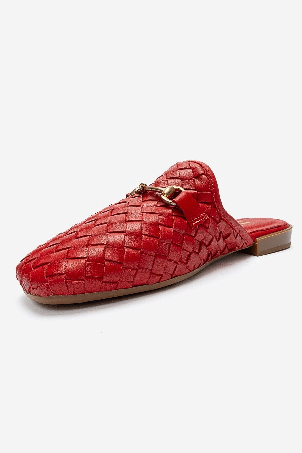 Senia - Red Genuine Leather Mule – top view showing leather, red, Vowalisse