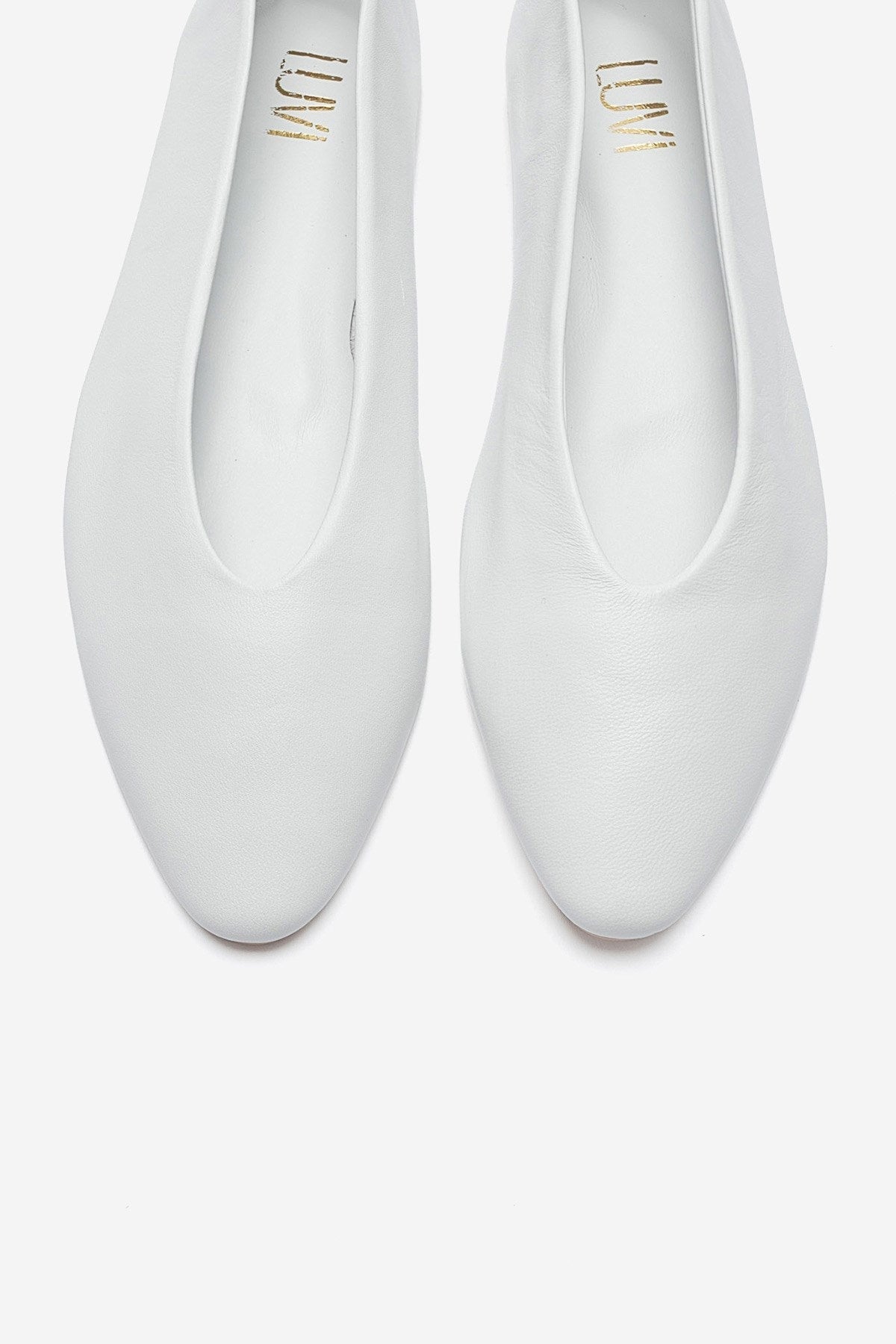 JENAS - White Genuine Leather Ballet Flat – side view showing leather, white, Vowalisse