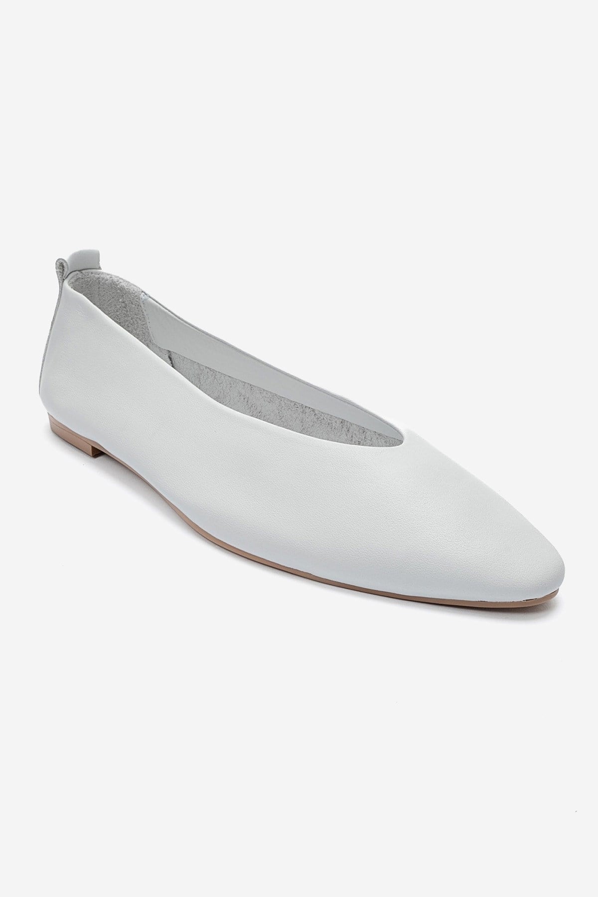 JENAS - White Genuine Leather Ballet Flat – detail view showing leather, white, Vowalisse