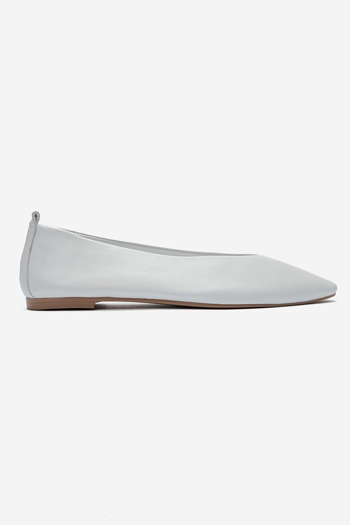 JENAS - White Genuine Leather Ballet Flat – heel view showing leather, white, Vowalisse
