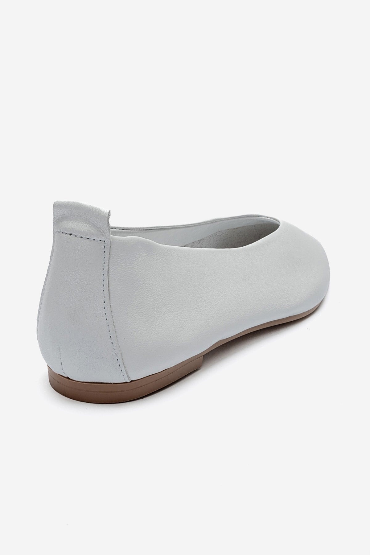 JENAS - White Genuine Leather Ballet Flat – back view showing leather, white, Vowalisse
