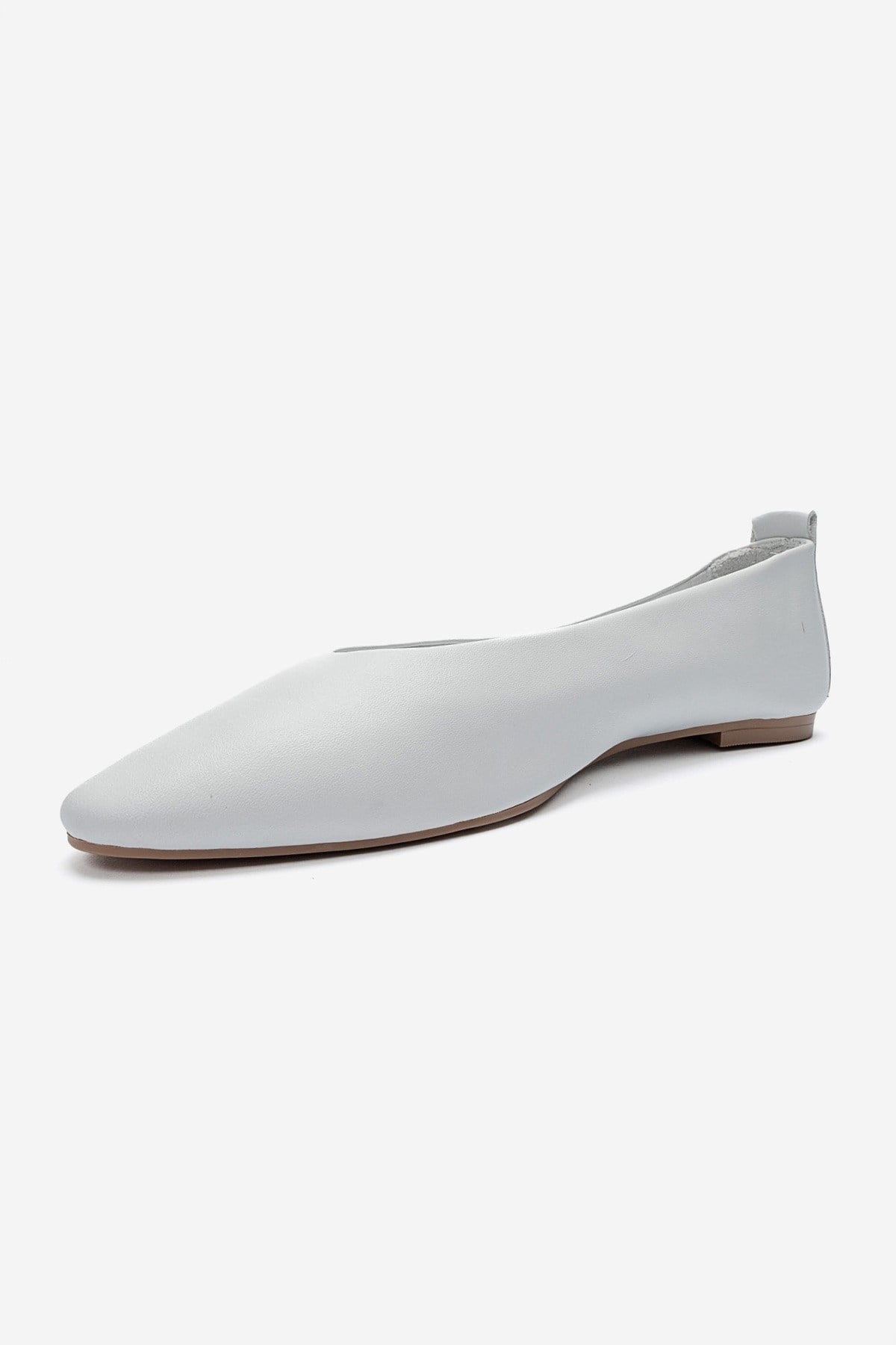 JENAS - White Genuine Leather Ballet Flat – top view showing leather, white, Vowalisse
