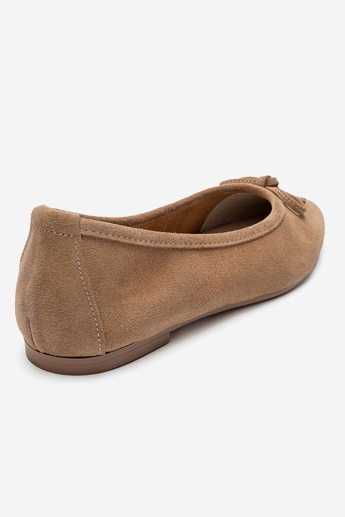 UMIEL - Taupe Genuine Leather Bow Ballet Flat – back view showing bow, leather, suede, Vowalisse