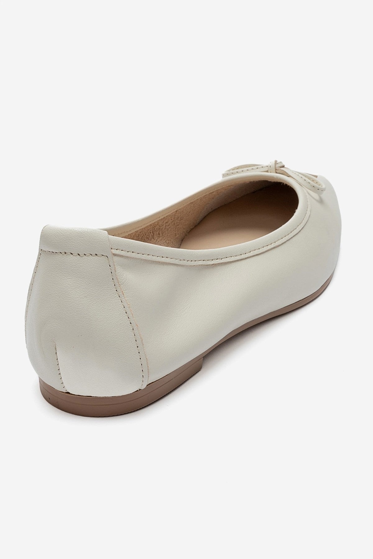 UMIEL - Off-White Genuine Leather Bow Ballet Flat – back view showing bow, leather, white, Vowalisse