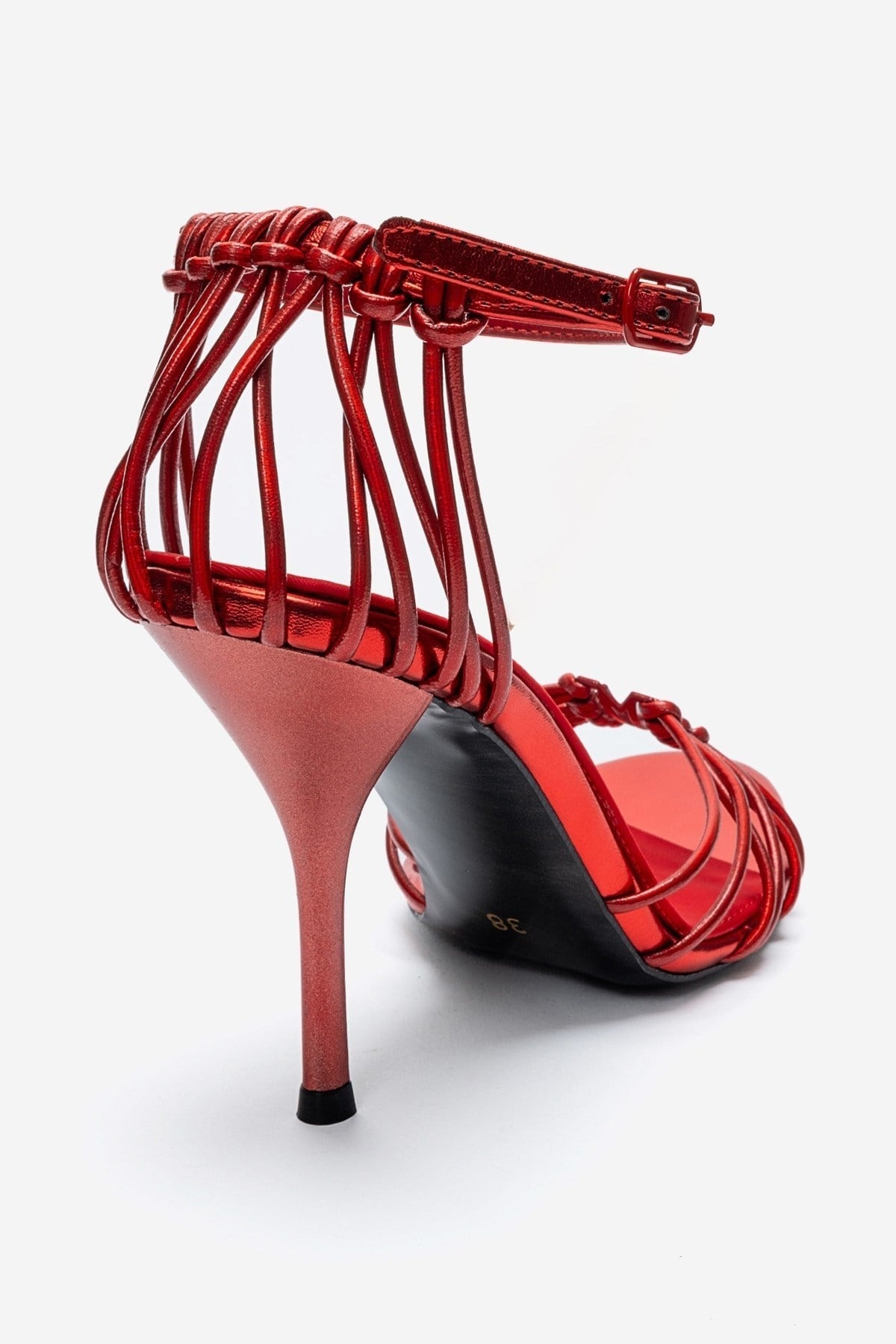 ARONA - Red Stiletto Pump – back view showing leather, red, Vowalisse