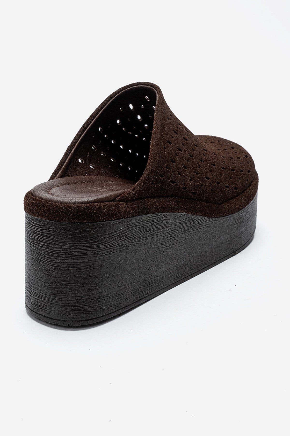 Lune - Brown Genuine Leather Platform Mule – back view showing leather, suede, Vowalisse