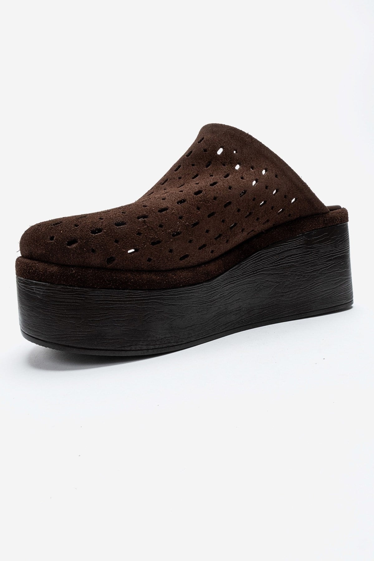 Lune - Brown Genuine Leather Platform Mule – top view showing leather, suede, Vowalisse