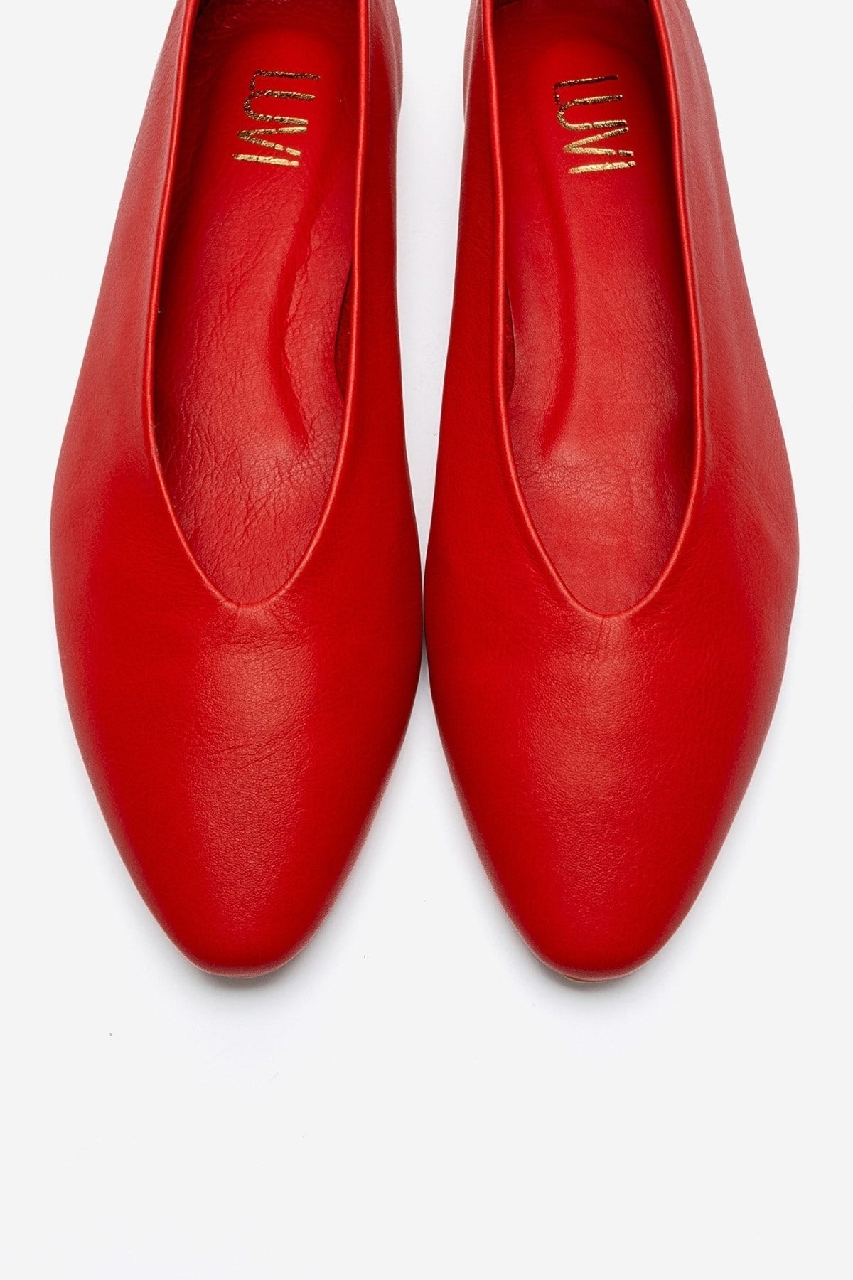 Jenas - Red Genuine Leather Pointed Toe Ballet Flat – side view showing leather, red, Vowalisse