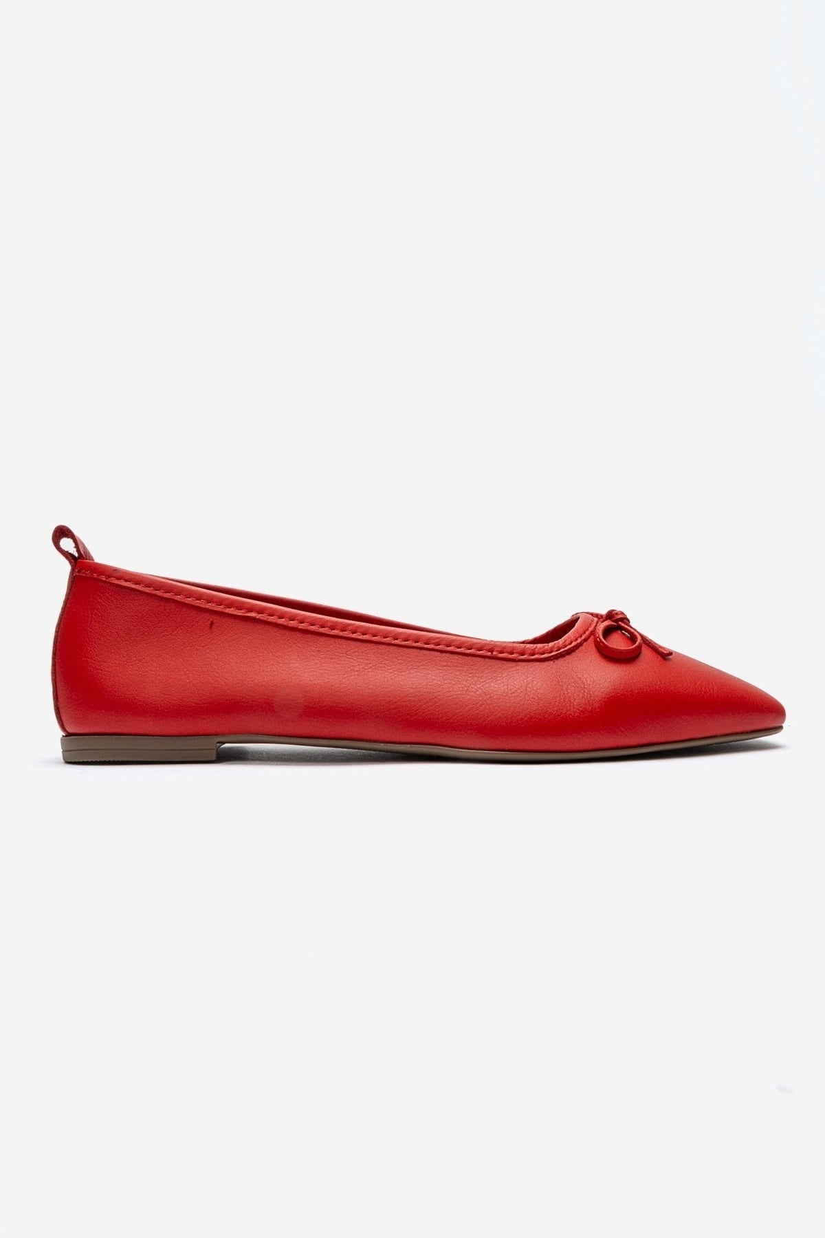 Sosa - Red Genuine Leather Square Toe Bow Ballet Flat – heel view showing bow, leather, red, Vowalisse