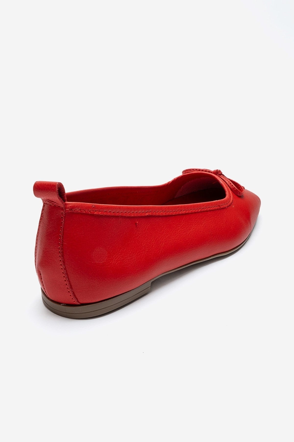 Sosa - Red Genuine Leather Square Toe Bow Ballet Flat – back view showing bow, leather, red, Vowalisse