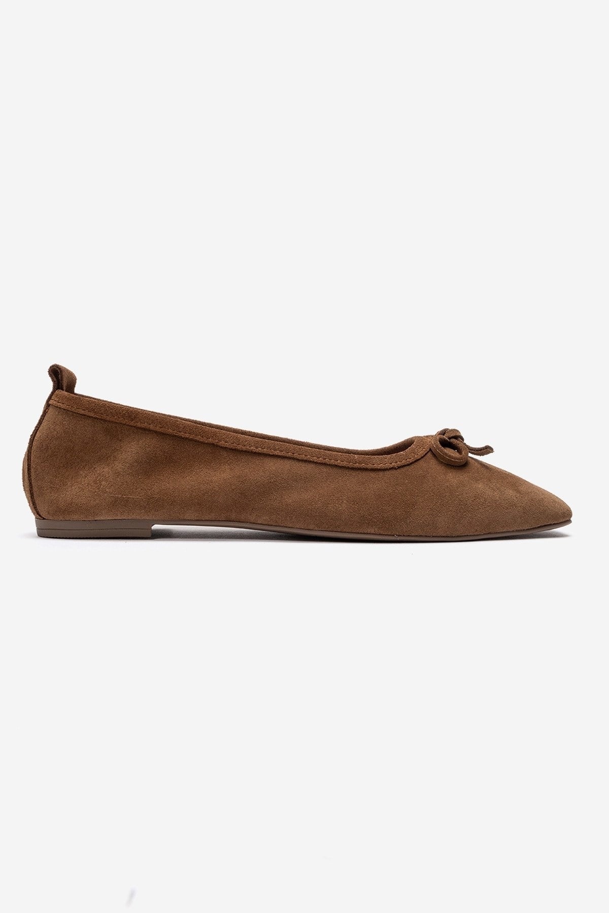 Sosa - Cognac Genuine Leather Square Toe Bow Ballet Flat – heel view showing bow, leather, Vowalisse