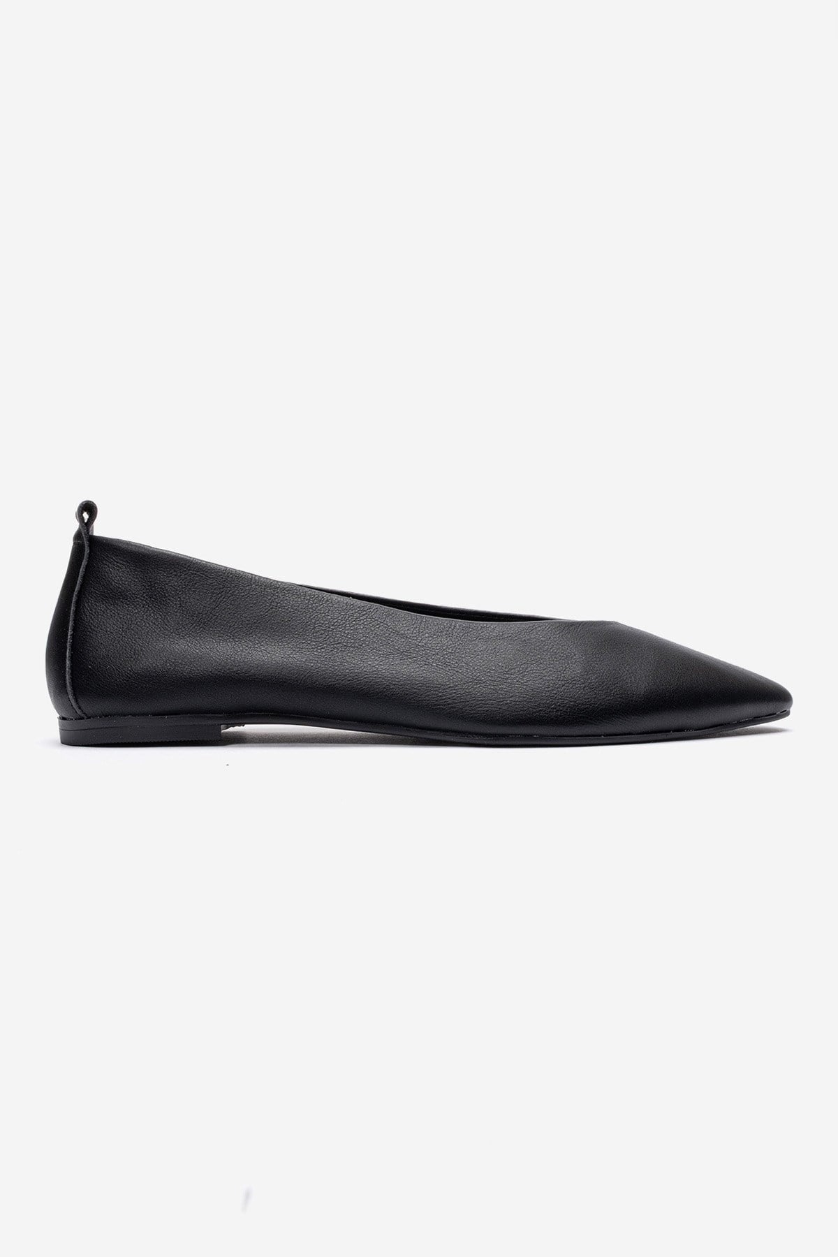 JENAS - Black Genuine Leather Ballet Flat – heel view showing leather, black, Vowalisse