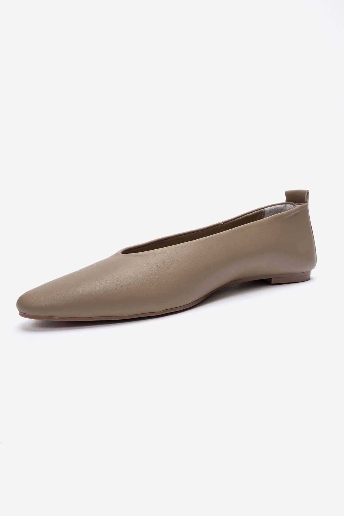 JENAS - Taupe Genuine Leather Ballet Flat – top view showing leather, Vowalisse