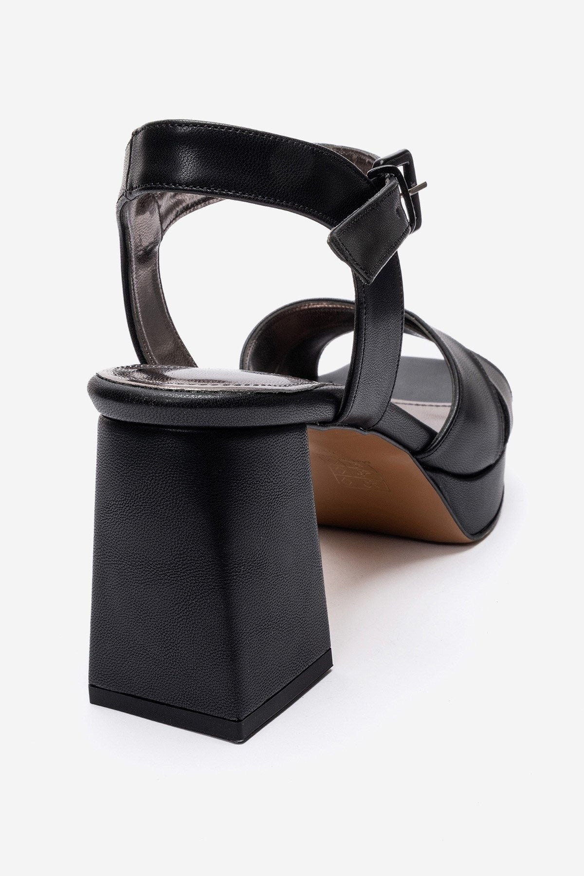 Lisbon - Black Cross Strap Platform Heel – back view showing leather, black, Vowalisse
