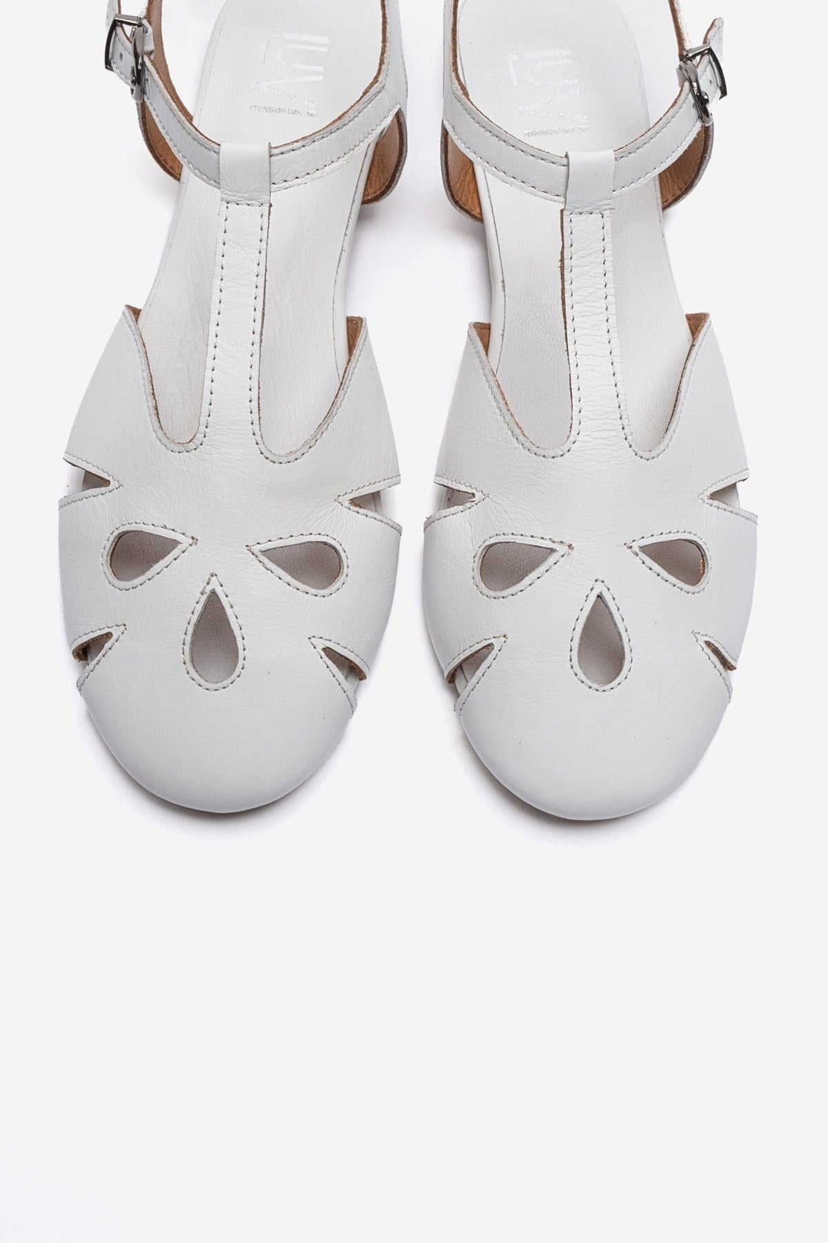 NATHALIE - White Genuine Leather Sandal – side view showing leather, white, Vowalisse
