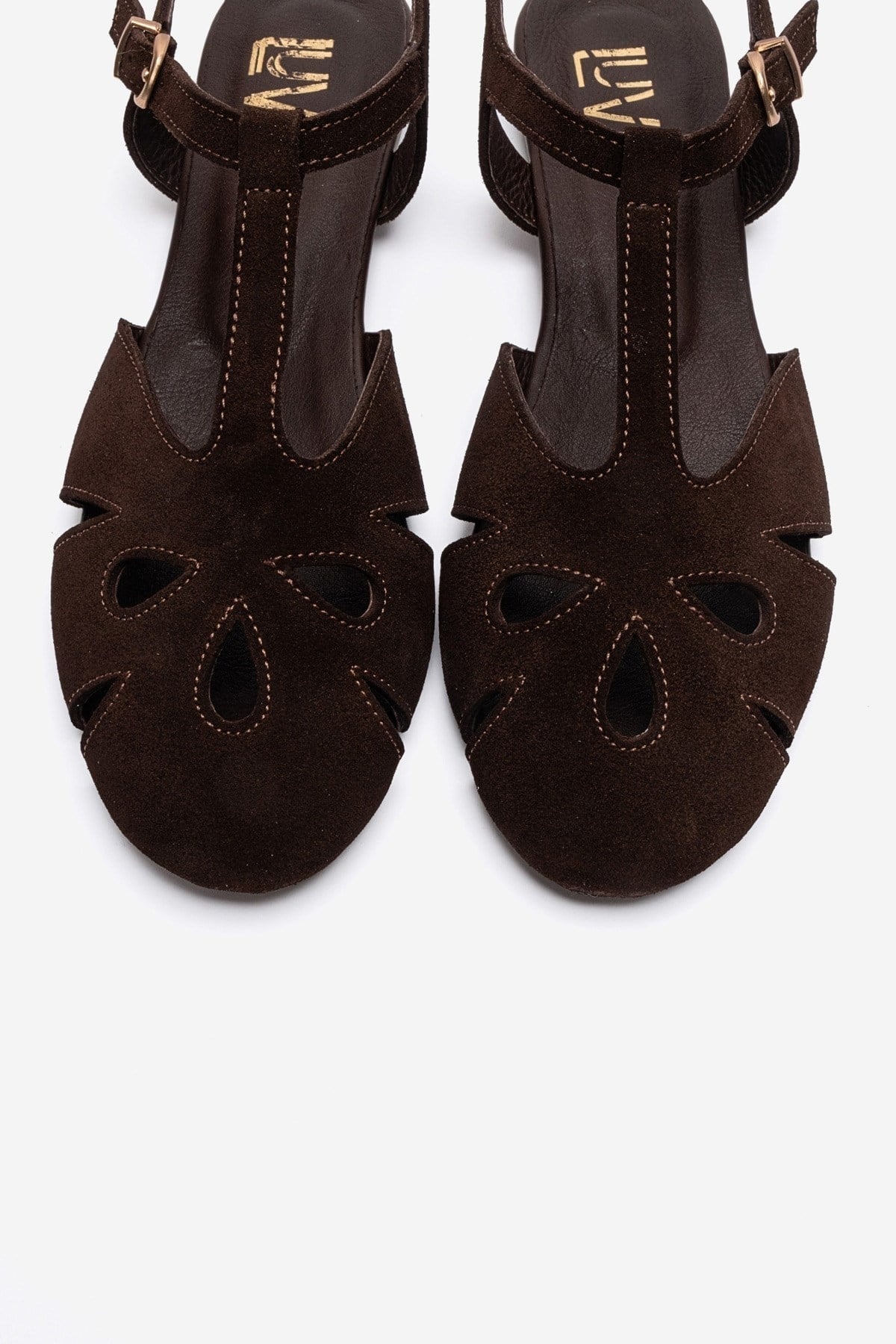NATHALIE - Brown Genuine Leather Sandal – side view showing leather, suede, Vowalisse