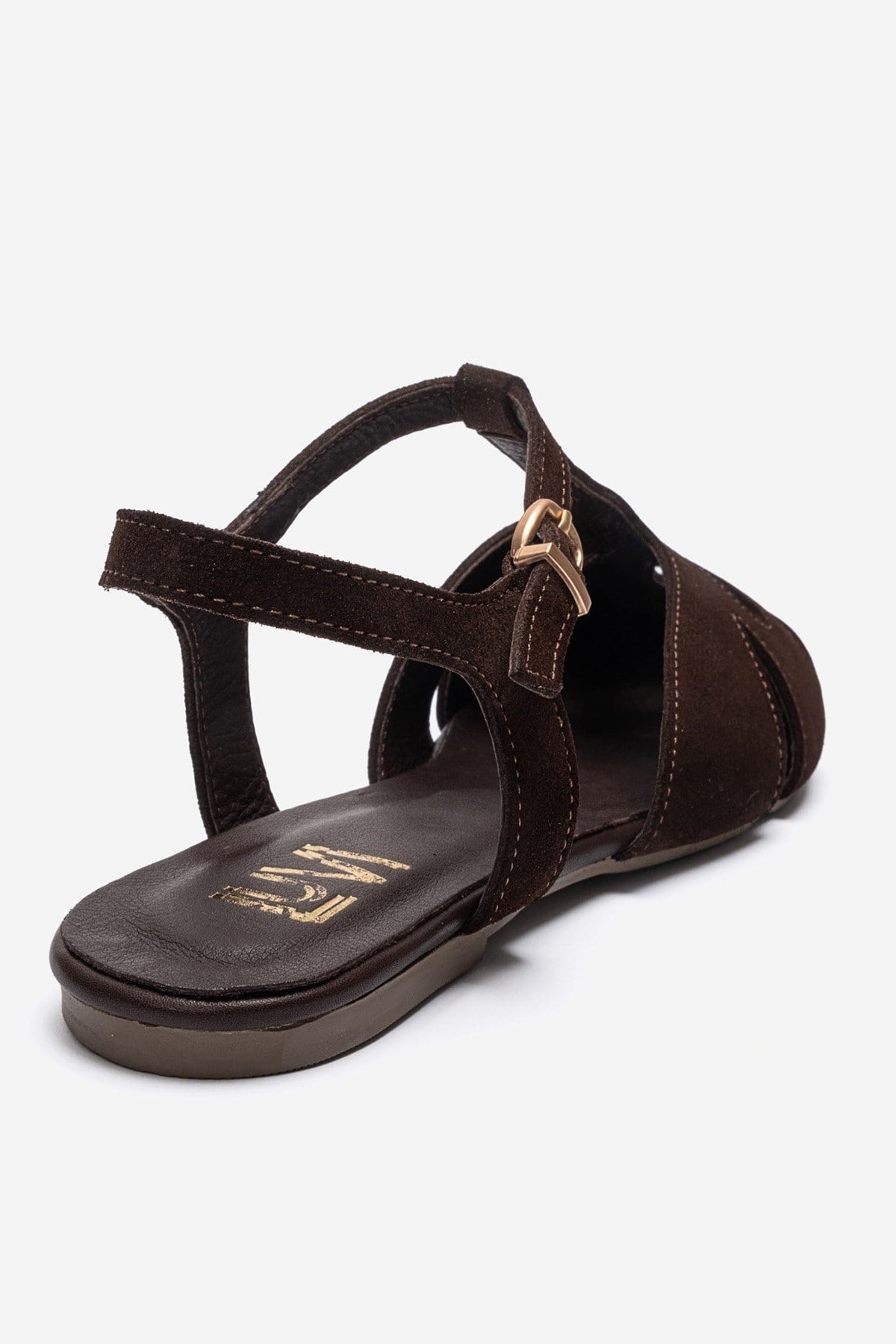 NATHALIE - Brown Genuine Leather Sandal – back view showing leather, suede, Vowalisse