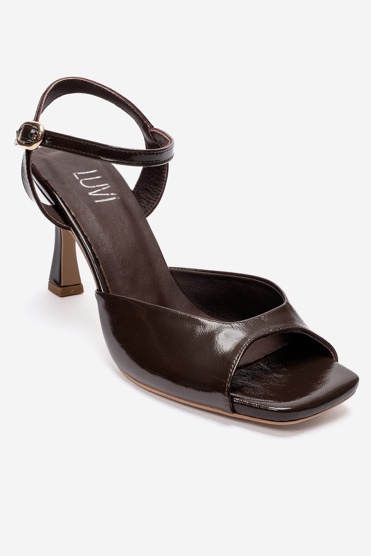 ELVIA - Brown Genuine Leather Stiletto Pump – detail view showing leather, Vowalisse