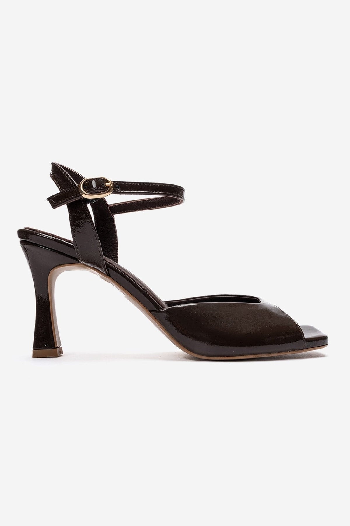 ELVIA - Brown Genuine Leather Stiletto Pump – heel view showing leather, Vowalisse