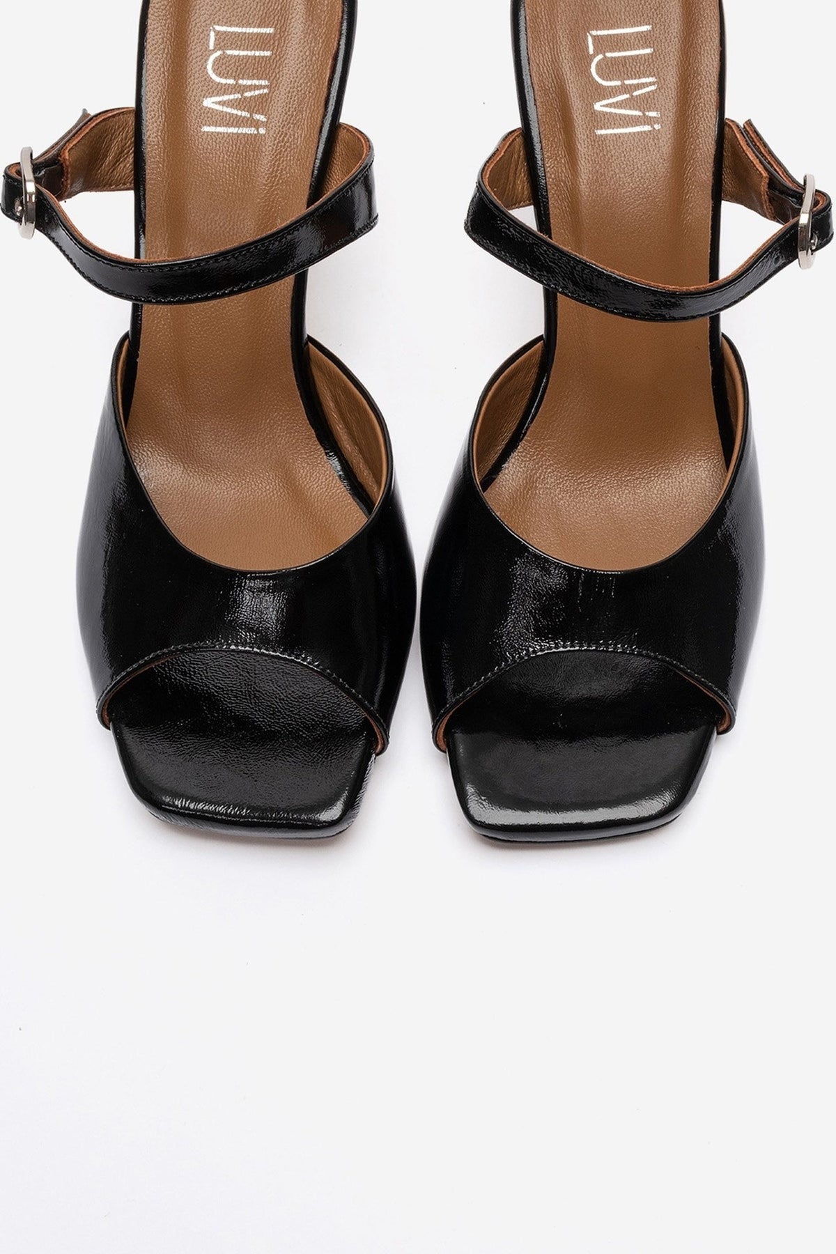 Urael - Black Genuine Leather Heeled Sandal – side view showing leather, black, Vowalisse