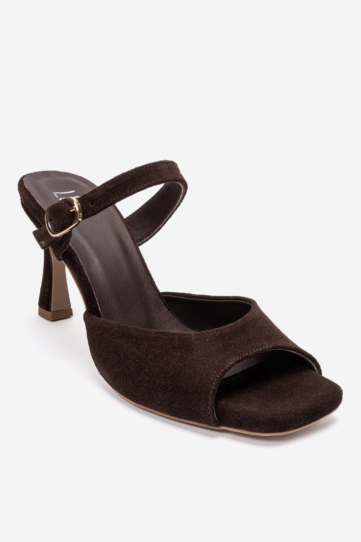 Urael - Brown Suede Genuine Leather Heeled Sandal – detail view showing leather, suede, Vowalisse