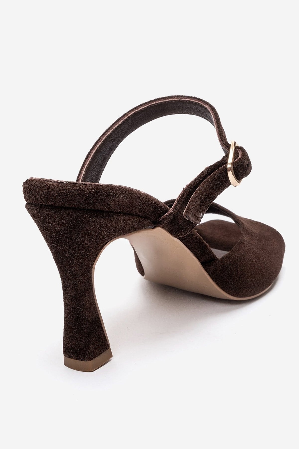 Urael - Brown Suede Genuine Leather Heeled Sandal – back view showing leather, suede, Vowalisse