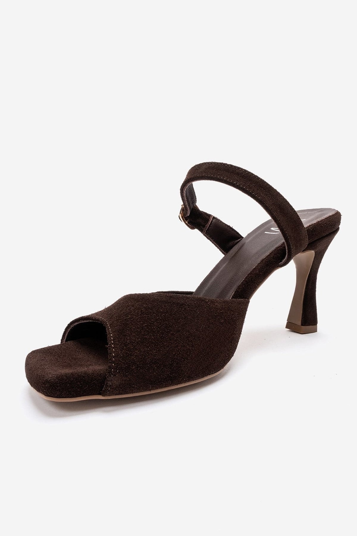 Urael - Brown Suede Genuine Leather Heeled Sandal – top view showing leather, suede, Vowalisse