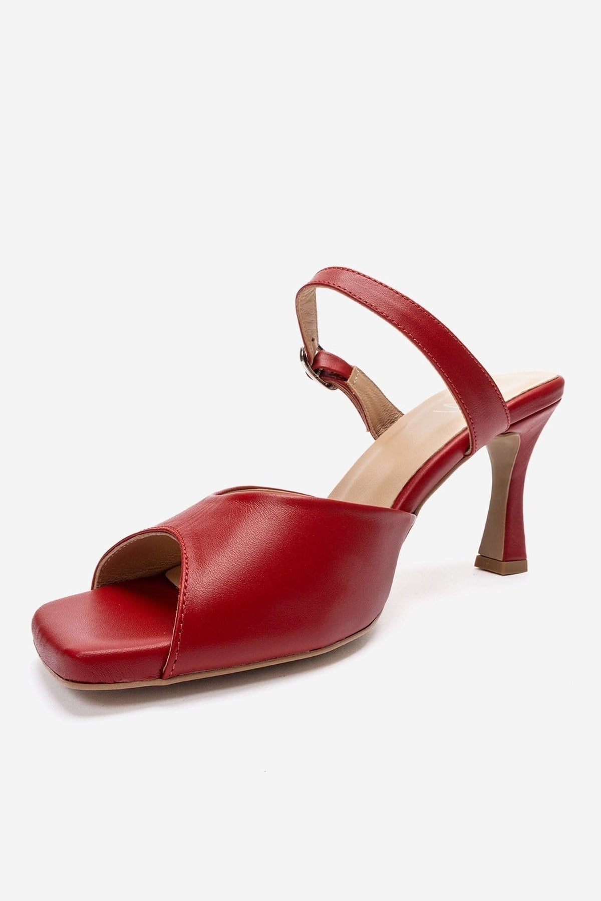 Urael - Red Genuine Leather Heeled Sandal – top view showing leather, red, Vowalisse