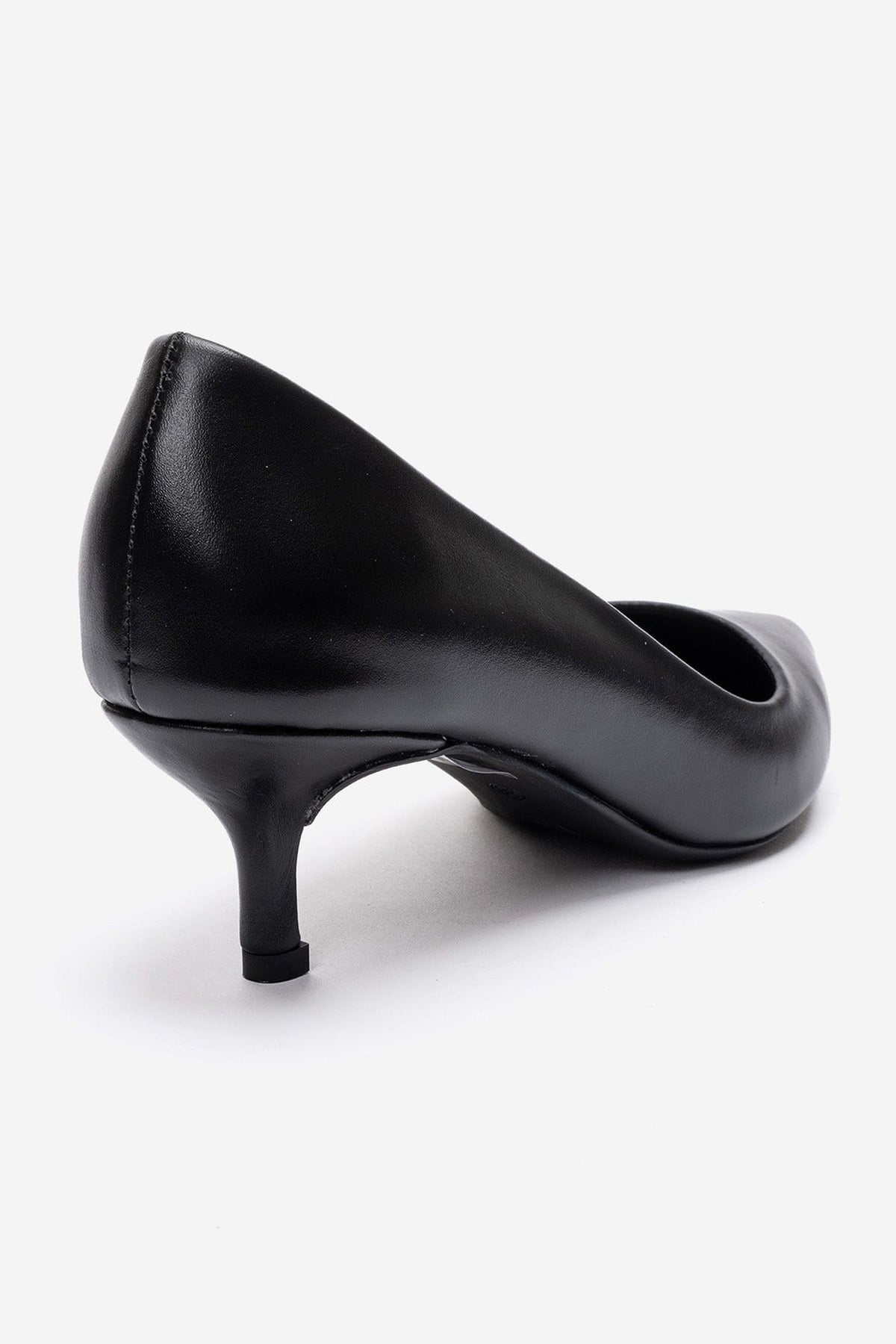 Jalen - Black Genuine Leather Stiletto Pump – back view showing leather, black, Vowalisse