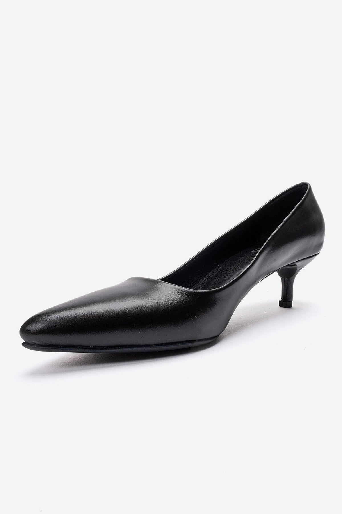 Jalen - Black Genuine Leather Stiletto Pump – top view showing leather, black, Vowalisse