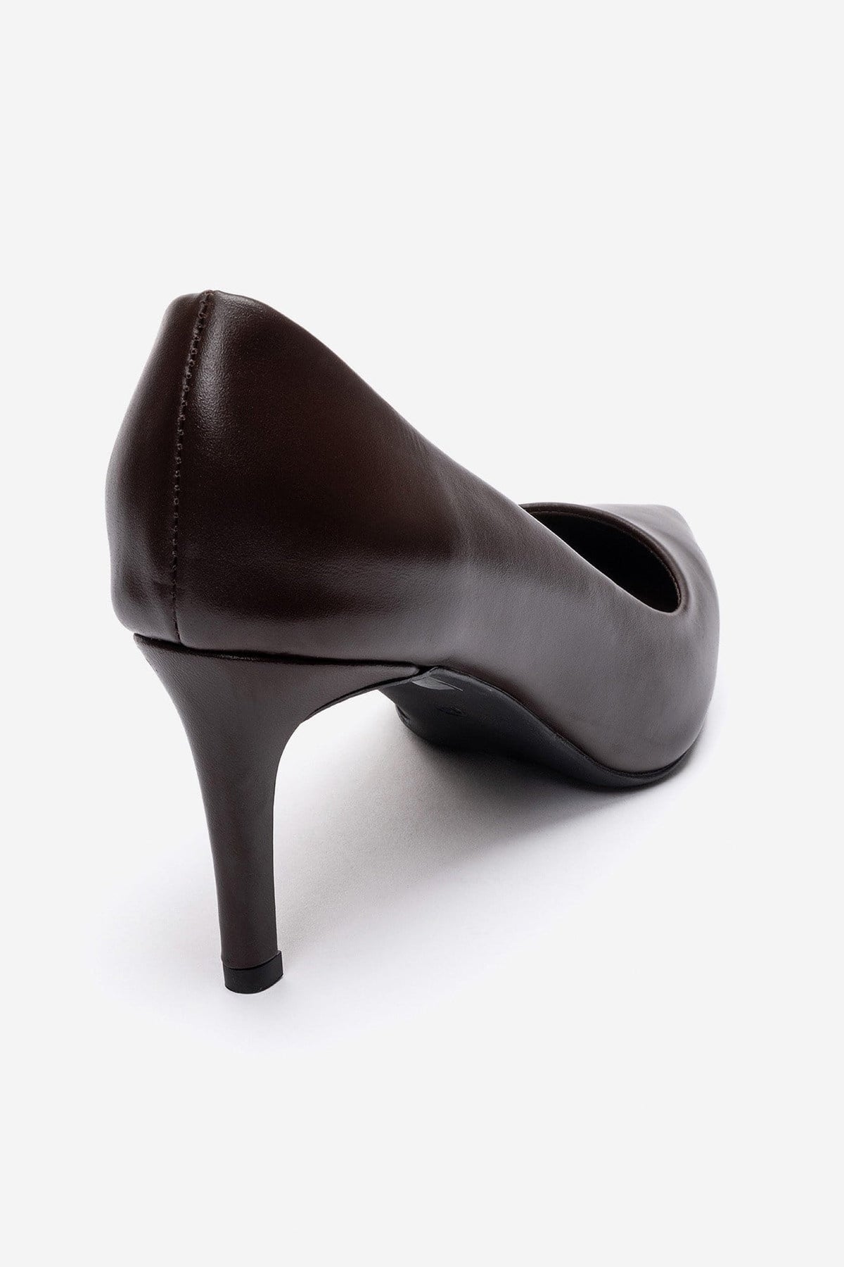 Clyde - Brown Genuine Leather Stiletto Pump – back view showing leather, Vowalisse