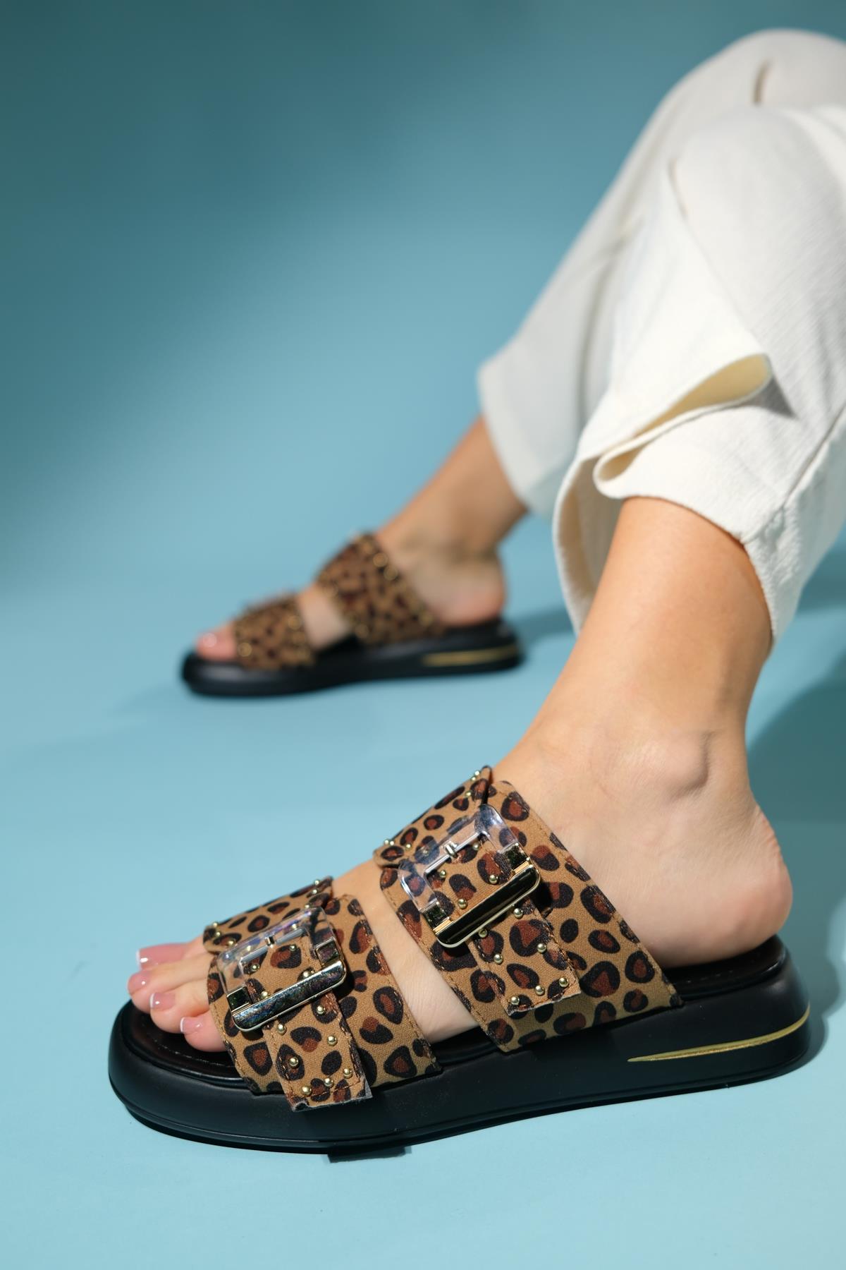 Zley Leopard Buckle Sandal – back view showing leather, red, Vowalisse