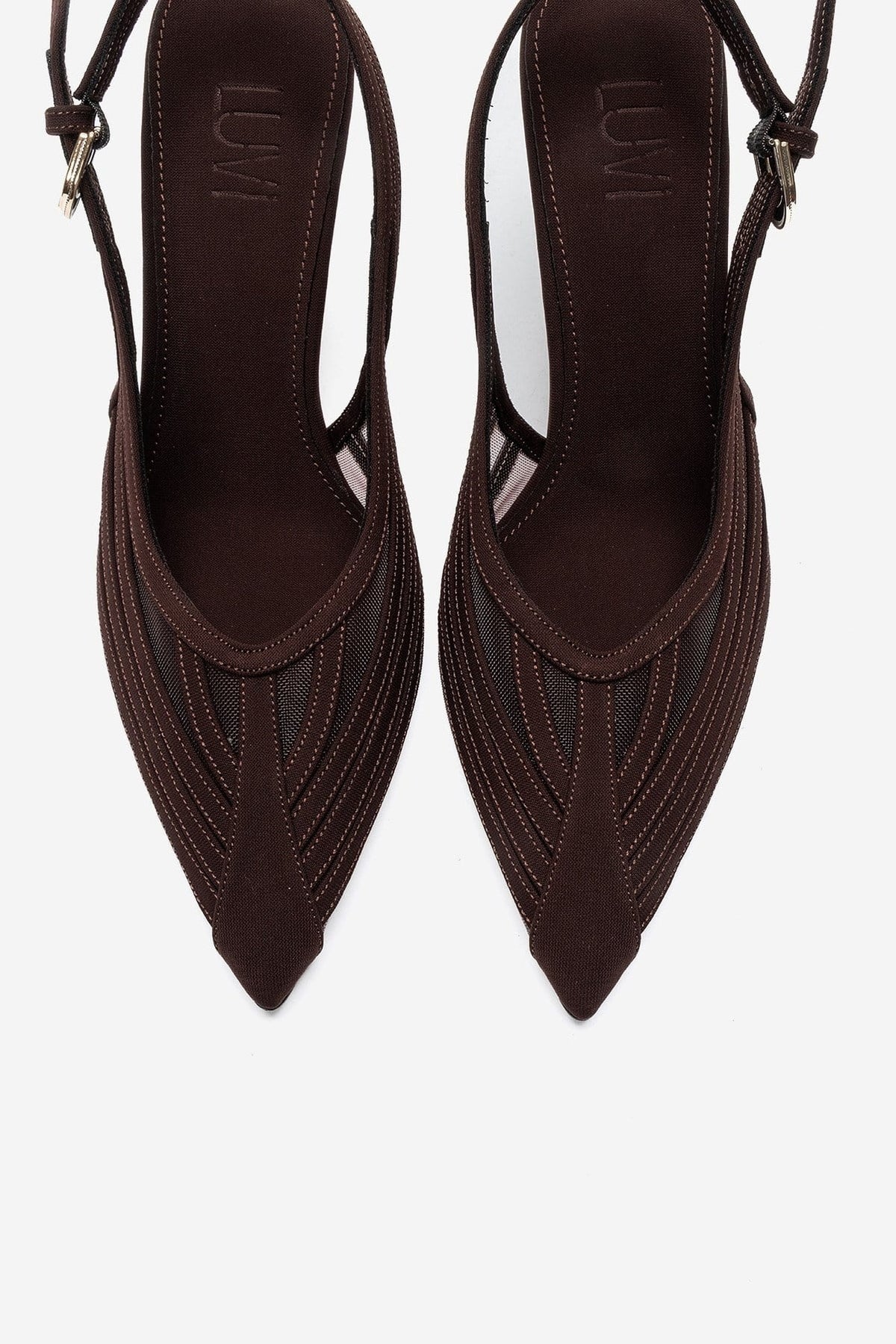 Fauna - Dark Brown Satin Stiletto Pump – side view showing satin, Vowalisse