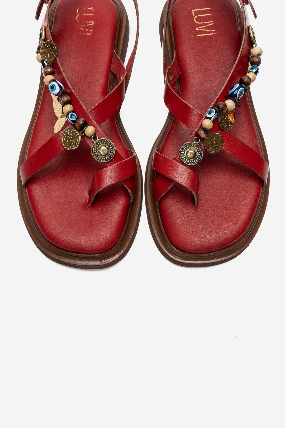 HUSH - Red Genuine Leather Toe-Post Sandal – side view showing leather, red, Vowalisse